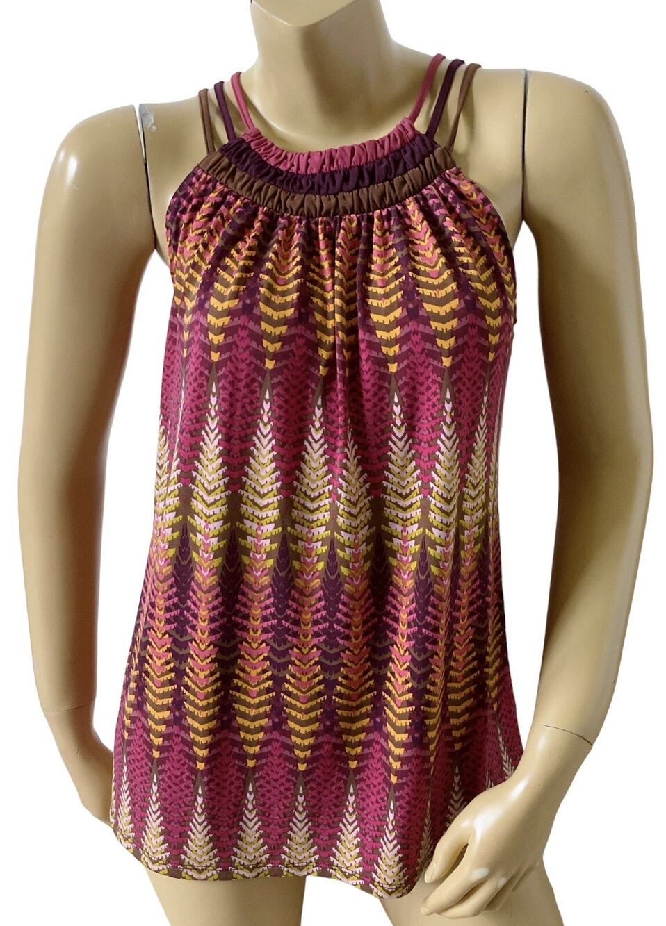 Axcess Liz Claiborne Tank Top Womens Small Tribal Print Sleeveless Stretch